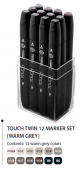 Набор маркеров Touch Twin 12 шт., теплые серые тона