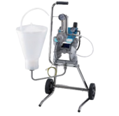 Насос диафрагменный Iwata DPS-12036C.TE 1:1, на ножках с двумя колесами + емкость для ЛКМ, алюминий