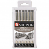Набор капиллярных ручек Sakura Pigma Micron 6 шт.(0.2/ 025/ 0.3/ 0.35/ 0.45/ 0.5 мм, черные) в блистере