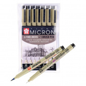 Набор капиллярных ручек Sakura Pigma: 6 ручек Pigma MIcron + 1 Pigma Brush