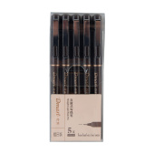 Dmast Набор капиллярных ручек, 5 размеров (003, 01, 03, 05, 08), чёрные, в блистере