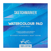 Sketchmarker Бумага для акварели 300 г/м. кв, 26*26 см, 10 л, хлопок среднее зерно, склейка по 4 сторонам