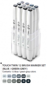 Набор маркеров Touch Twin Brush 12 шт., сине-зеленые тона