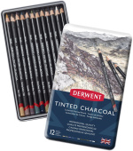 Derwent Набор угольных карандашей Tinted Charcoal 12 шт. в металлическом пенале