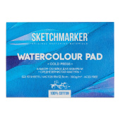 Sketchmarker Бумага для акварели 300 г/м. кв, 12,5*18 см, 10 л, хлопок среднее зерно, склейка по 4 сторонам