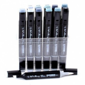 Набор спиртовых двусторонних Brush маркеров Fat&Skinny GREY, серые цвета, 12 шт.
