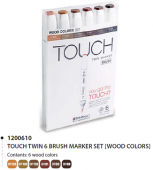 Набор маркеров Touch Twin Brush 6 шт., древесные тона