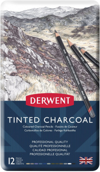 Derwent Набор угольных карандашей Tinted Charcoal 12 шт. в металлическом пенале