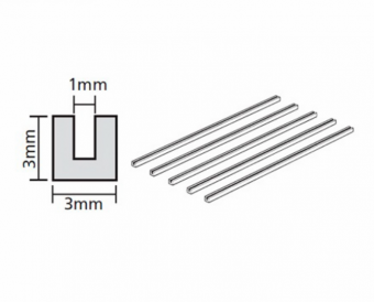 Tamiya 70207 Прозрачный пластиковый профиль U-образной формы 3 мм, длина 40 см, (5 шт.)