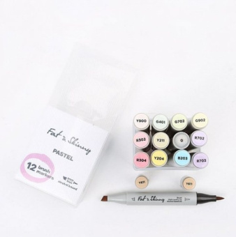Набор спиртовых двусторонних Brush маркеров Fat&Skinny PASTEL, 12 шт.