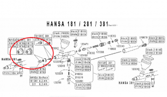 Harder&Steenbeck HS-218765 Воздушное черное сопло 0,2 мм с колпачком, для аэрографов Hansa 181, 281, 381