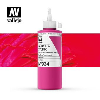 Краска Vallejo Acrylic Studio #934 Fluorescent Red Pink (Красно-розовый флуоресцентный), 200 мл