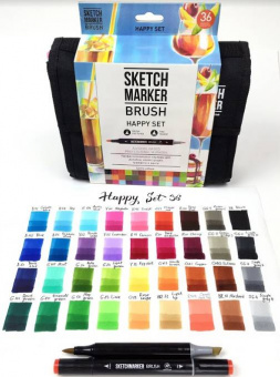Набор маркеров Sketchmarker Brush Happy (36 шт. + сумка-органайзер)