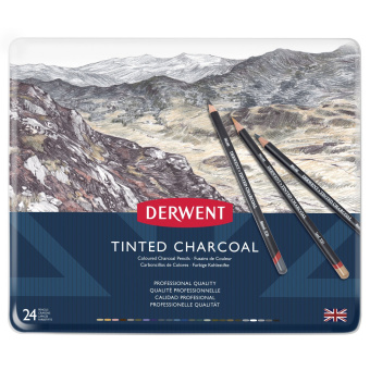 Derwent Набор угольных карандашей Tinted Charcoal 24 шт. в металлическом пенале