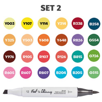 Набор спиртовых двухсторонних Brush маркеров Fat&Skinny SET2, 24 шт.