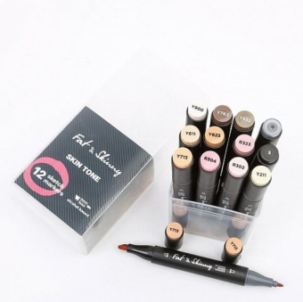 Набор спиртовых двухсторонних Sketch маркеров Fat&Skinny SKIN TONE, 12 шт.