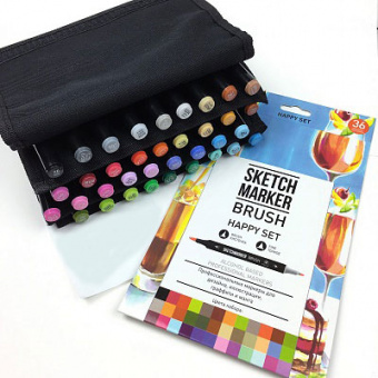 Набор маркеров Sketchmarker Brush Happy (36 шт. + сумка-органайзер)