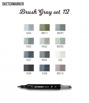 Набор маркеров Sketchmarker Brush Gray (12 шт. + сумка-органайзер)