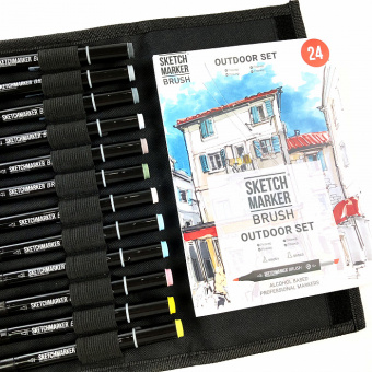 Набор маркеров Sketchmarker Brush Outdoor (24 шт. + сумка-органайзер)