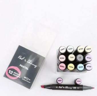 Набор спиртовых двусторонних Sketch маркеров Fat&Skinny PASTEL, 12 шт.