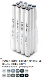 Набор маркеров Touch Twin Brush 12 шт., сине-зеленые тона