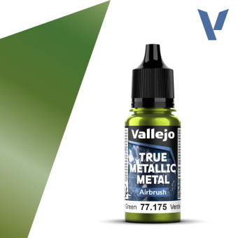 77175 Краска Vallejo True Metallic Metal - Amber Green Airbrush (янтарный зеленый), 18 мл