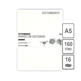 Sketchmarker Скетчбук Marker Line 160 г/м2, 16 листов, 14,8*21 см, мягкая обложка, белый