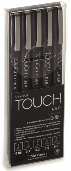 Набор капиллярных ручек TOUCH LINER (0.05, 0.1, 0.3, 0.5, 0.8 мм) черные, 5 шт. в блистере
