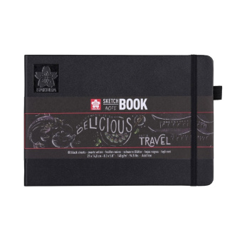 Sakura Скетчбук 140 г/м2, 15 x 21 см, 80 листов, черная бумага, твердая обложка, черный пейзаж