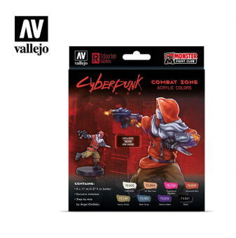 72307 Набор красок Vallejo Cyberpunk Red Combat Zone (5 Game Color + 3 Model Color + Figure)