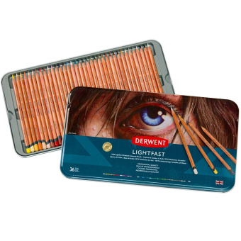 Derwent Набор цветных карандашей Lightfast 36 шт. в металлическом пенале