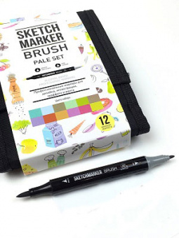 Набор маркеров Sketchmarker Brush Pale (12 шт. + сумка-органайзер)