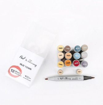 Набор спиртовых двусторонних Brush маркеров Fat&Skinny OLD TOWN, 12 шт.