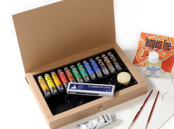 Набор темперных красок Maimeri Tempera Fine (12 туб по 20 мл в картонной коробке + аксессуары)