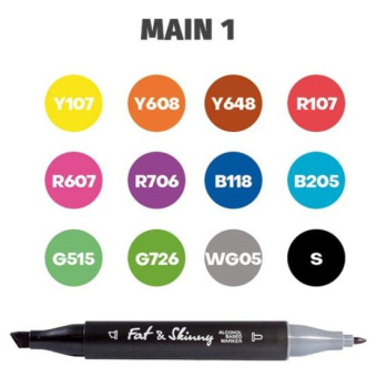 Набор спиртовых двухсторонних Sketch маркеров Fat&Skinny MAIN 1, 12 шт.