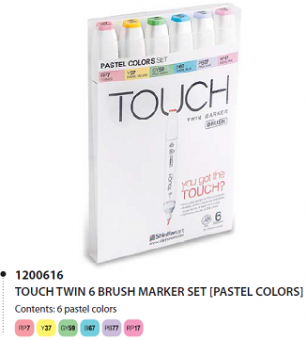 Набор маркеров Touch Twin Brush 6 шт., пастельные тона