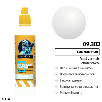 Краска акриловая универсальная Jim Scale 09.302 Лак матовый Matt varnish, 60 мл