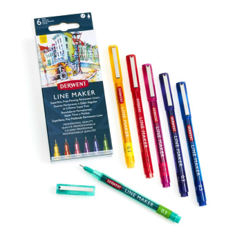 Derwent Набор капиллярных ручек Line Maker 6 штук (0.3 мм разноцветные) в картонной упаковке