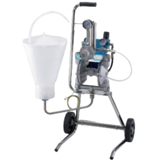 Насос диафрагменный Iwata DPS-12036C.TE 1:1, на ножках с двумя колесами + емкость для ЛКМ, алюминий