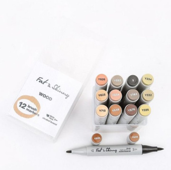 Набор спиртовых двусторонних Brush маркеров Fat&Skinny WOOD, 12 шт.