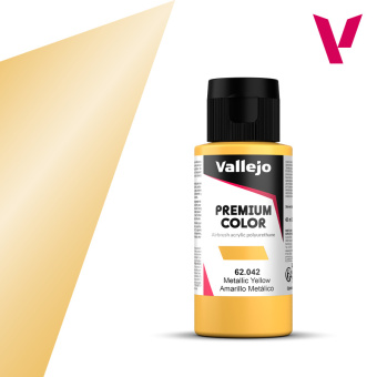 62042 Краска Vallejo Premium Airbrush Color Metallic Yellow (Металлическая желтая), 60 мл
