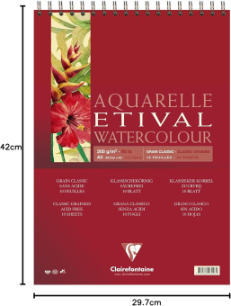 Clairefontaine Блок бумаги для акварели ETIVAL А3, 10 л, 200 г, на спирали
