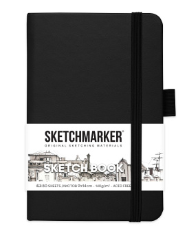 Sketchmarker Блокнот для зарисовок 140 г/кв. м, 80 л, 9*14 см, твердая обложка, черный