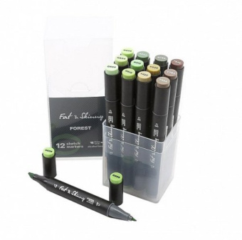 Набор спиртовых двухсторонних Sketch маркеров Fat&Skinny FOREST, 12 шт.