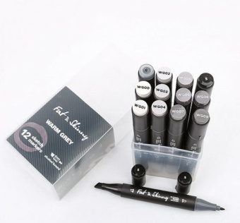 Набор спиртовых двусторонних Sketch маркеров Fat&Skinny WARM GREY, 12 шт.