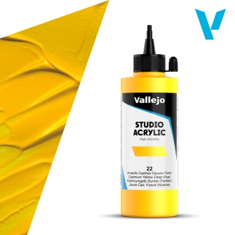 Краска Vallejo Acrylic Studio #22 Cadmium Yellow Deep (Кадмий желтый темный), 200 мл