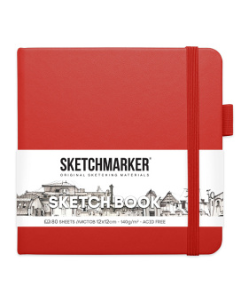 Sketchmarker Блокнот для зарисовок 140 г/кв. м, 80 л, 12*12 см, твердая обложка, красный