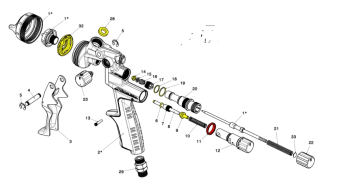 Краскопульт Ani AH1501141A 160 HVLP с верхним пластиковым бачком 0,6 л, никелевый корпус