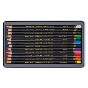 Derwent Набор цветных карандашей Chromaflow 12 шт. в металлическом пенале