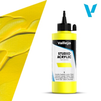 Краска Vallejo Acrylic Studio #1 Cadmium Lemon Yellow - Hue (Кадмий лимонный), 200 мл